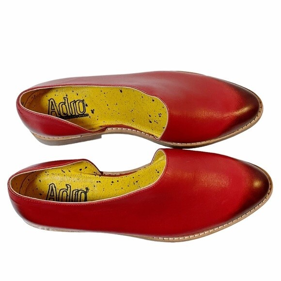 Adro Artisan Dover Flat Red Distressed Leather Side Cutout Slip On Size 7 NEW - Picture 3 of 15